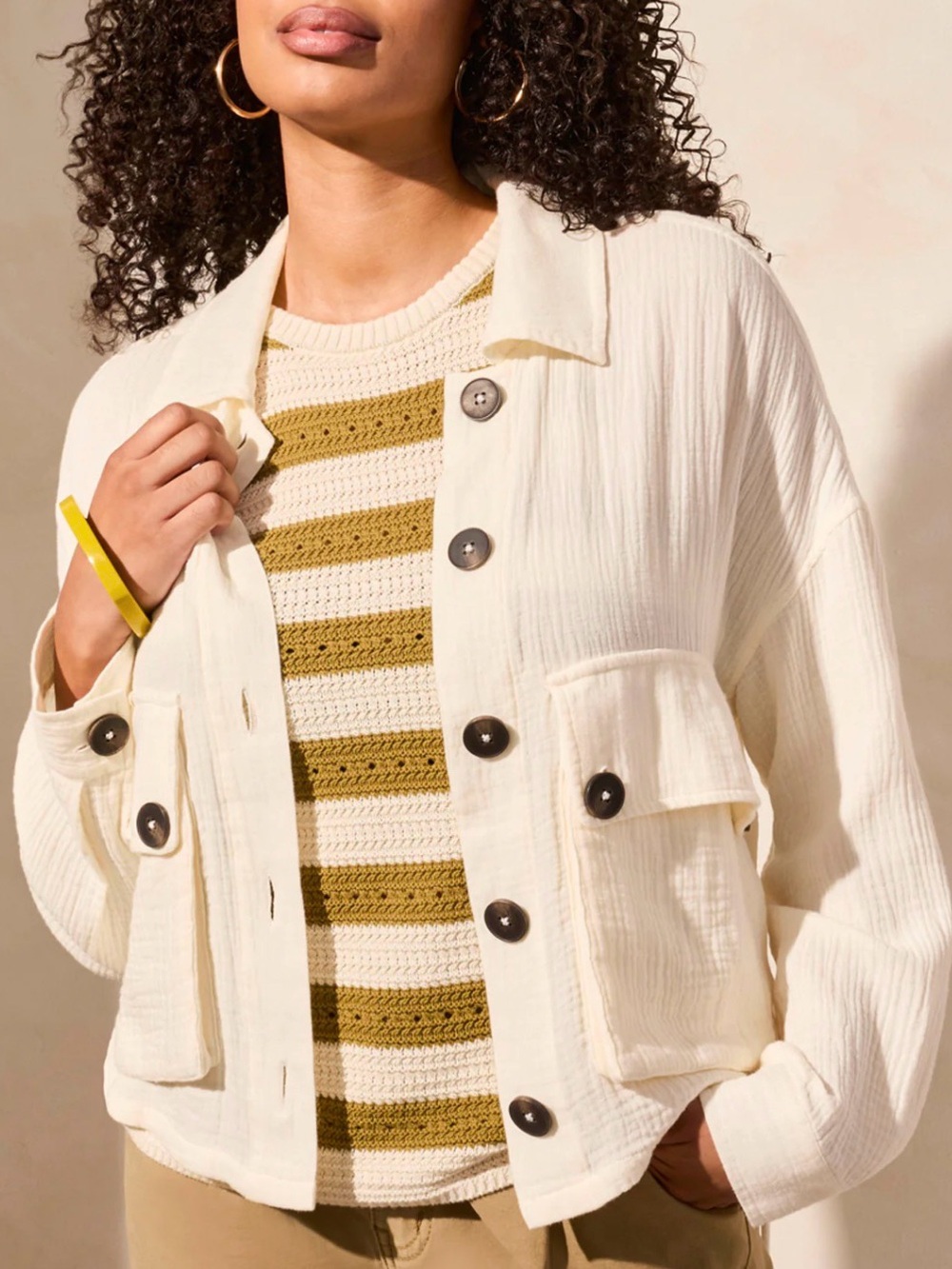 Tribal creamy white cotton gauze jacket size XL